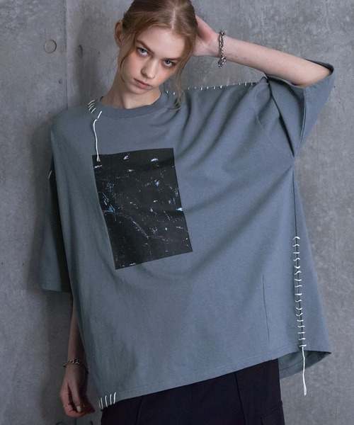 SERACE】Hand stitch loose graphic short sleeve t-shirt