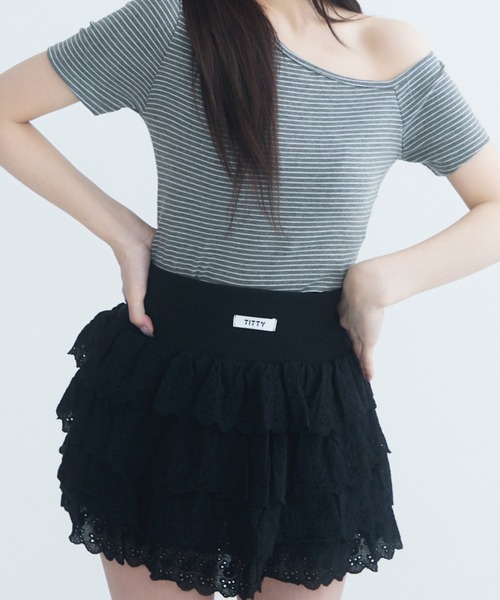 TITTY&CO.（ティティーアンドコー）の「シュガーフリルティアードスカート（スカート・レディース・ブラック/ホワイト・FREE）」の7枚目の写真
