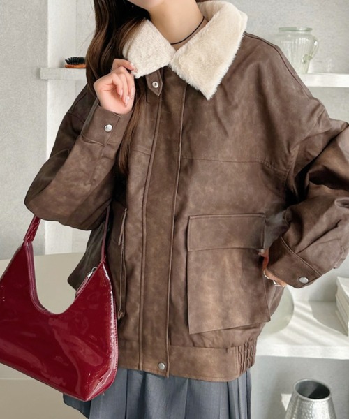 【希少美品】ロイスクレヨン　エコレザージャケット　ボア襟つき（取り外しできます） 襟2Wayボア付きレザージャケット[kd90] | レディースファッション通販