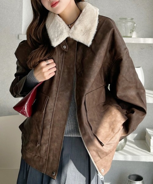 【のすけ】ELVIS PRESLEY レザージャケット ボア取り外し可能 セール】【360度 大人カワイイ】取り外し可能 ボア襟付き フェイク