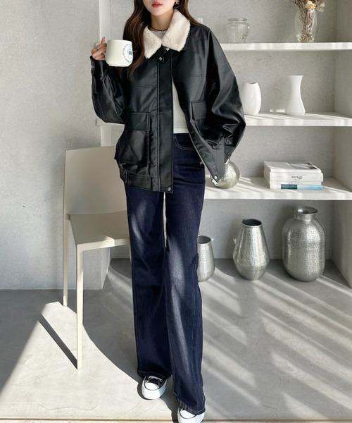 Ada.（エイダ）の「【360度 大人カワイイ】取り外し可能 ティペット付き フェイクレザー ブルゾン（ブルゾン・レディース・ブラック/ブラウン系その他・S/L/M）」の10枚目の写真