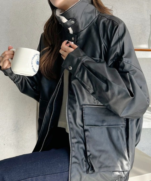 Ada.（エイダ）の「【360度 大人カワイイ】取り外し可能 ティペット付き フェイクレザー ブルゾン（ブルゾン・レディース・ブラック/ブラウン系その他・S/L/M）」の12枚目の写真