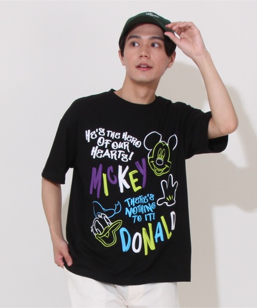 セール】【綿100％】親子お揃い ディズニー 発泡ネオンキャラクターT