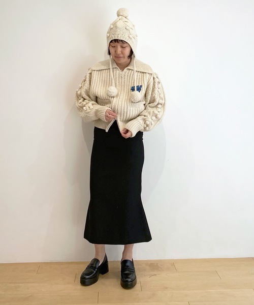 HOLIDAY（ホリデイ）の「WOOL PONPON ZIP-UP KNIT JACKET (TWO STEPS) ウールポンポンジップアップニットジャケット (トゥーステップス)（ニット/セーター・レディース・ホワイト/ブラウン・ONE SIZE）」の4枚目の写真