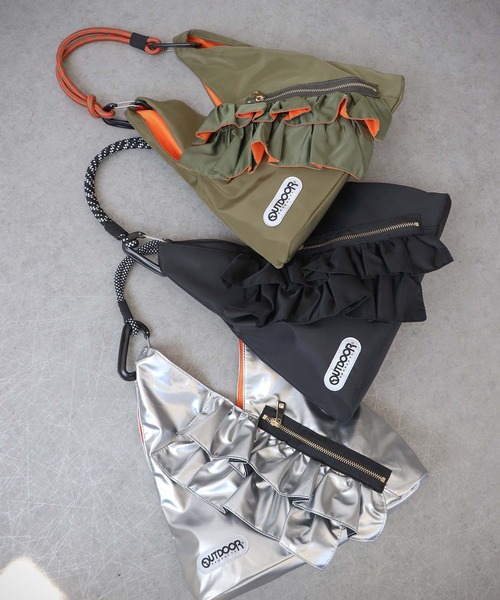 Risley x OUTDOOR トライアングルフリルバッグ ブラック カーキ RISLEY×OUTDOOR PRODUCTS バイカラートライアングルフリルバッグ