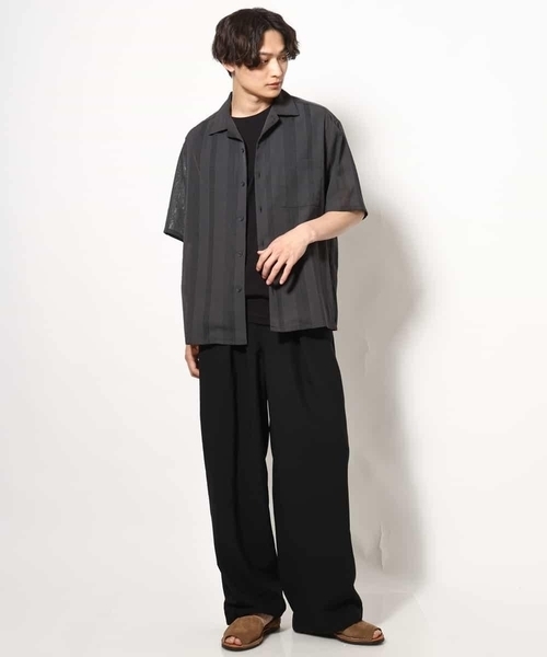 a.v.v（アーヴェヴェ）の「【イージーケア/速乾】カラミストライプオープンカラーシャツ半袖（シャツ/ブラウス・メンズ・ブラック/モカ/イエロー・46/48/50）」の21枚目の写真