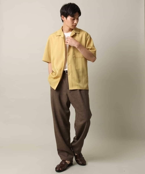 a.v.v（アーヴェヴェ）の「【イージーケア/速乾】カラミストライプオープンカラーシャツ半袖（シャツ/ブラウス・メンズ・ブラック/モカ/イエロー・46/48/50）」の8枚目の写真