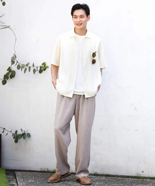 a.v.v（アーヴェヴェ）の「【イージーケア/速乾】カラミストライプオープンカラーシャツ半袖（シャツ/ブラウス・メンズ・ブラック/モカ/イエロー・46/48/50）」の12枚目の写真