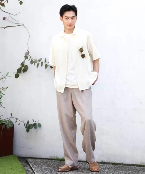 a.v.v（アーヴェヴェ）の「【イージーケア/速乾】カラミストライプオープンカラーシャツ半袖（シャツ/ブラウス・メンズ・ブラック/モカ/イエロー・46/48/50）」の13枚目の写真