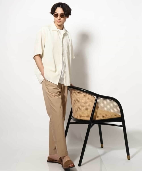 a.v.v（アーヴェヴェ）の「【イージーケア/速乾】カラミストライプオープンカラーシャツ半袖（シャツ/ブラウス・メンズ・ブラック/モカ/イエロー・46/48/50）」の14枚目の写真