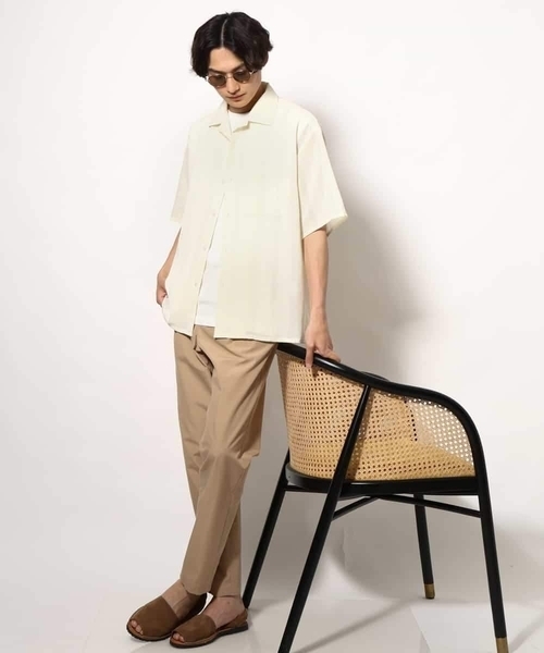 a.v.v（アーヴェヴェ）の「【イージーケア/速乾】カラミストライプオープンカラーシャツ半袖（シャツ/ブラウス・メンズ・ブラック/モカ/イエロー・46/48/50）」の15枚目の写真