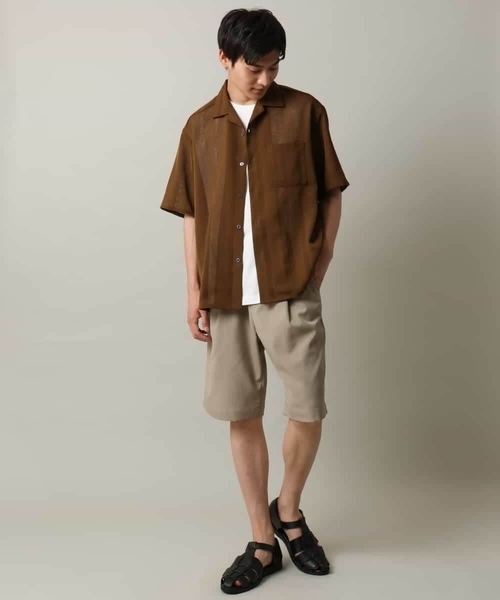 a.v.v（アーヴェヴェ）の「【イージーケア/速乾】カラミストライプオープンカラーシャツ半袖（シャツ/ブラウス・メンズ・ブラック/モカ/イエロー・46/48/50）」の18枚目の写真