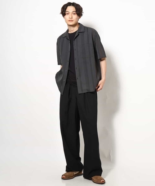 a.v.v（アーヴェヴェ）の「【イージーケア/速乾】カラミストライプオープンカラーシャツ半袖（シャツ/ブラウス・メンズ・ブラック/モカ/イエロー・46/48/50）」の19枚目の写真