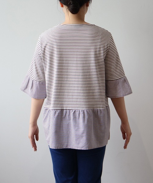 tシャツ 「L〜5L 大きいサイズ」異素材切替えボーダープルオーバー 半袖 カットソー 春夏 レディース L～5L 大きいサイズ】異素材切替えボーダープルオーバー 半袖