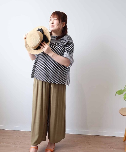 tシャツ 「L〜5L 大きいサイズ」異素材切替えボーダープルオーバー 半袖 カットソー 春夏 レディース L～5L 大きいサイズ】異素材切替えボーダープルオーバー 半袖