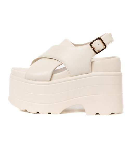 R&E(アールアンドイー)の「【R&E】パデッドクロスアッパー厚底サンダル(サンダル・レディース・アイボリー/ブラック・S/M/L/LL)」の11枚目の写真