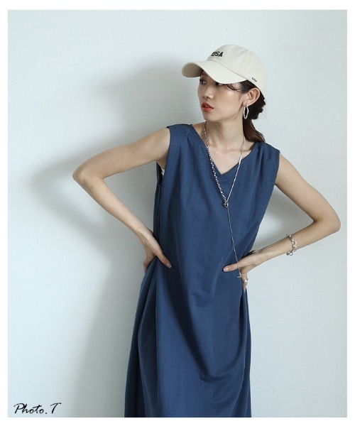 Sawa a la mode(サワアラモード)の「接触冷感ノースリーブワンピース(ワンピース・レディース・ブラック/ブルー/ベージュ・FREE)」の5枚目の写真