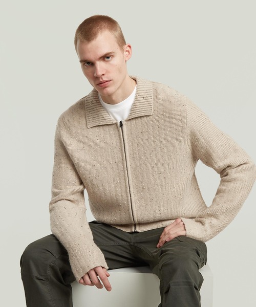 G-STAR(ジースター)の「POLO COLLAR FULL ZIP KNIT/ポロカラーフルジップニットセーター(ニット/セーター・メンズ・ダークブルー/ベージュ・SMALL/MEDIUM/LARGE/X-SMALL)」の2枚目の写真