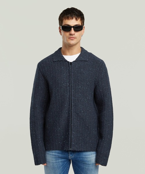 G-STAR(ジースター)の「POLO COLLAR FULL ZIP KNIT/ポロカラーフルジップニットセーター(ニット/セーター・メンズ・ダークブルー/ベージュ・SMALL/MEDIUM/LARGE/X-SMALL)」の1枚目の写真