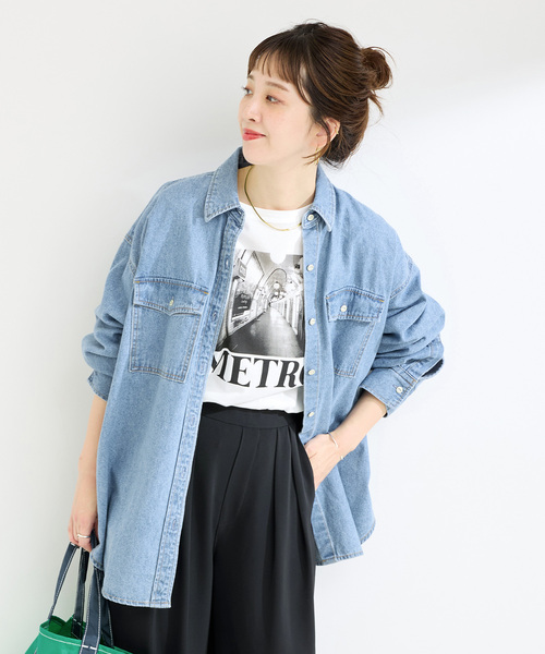 B.C STOCK(ベーセーストック)の「《追加5》ウォッシャブル / デニムワーカーシャツ(シャツ/ブラウス・レディース・ブルー・FREE)」の1枚目の写真