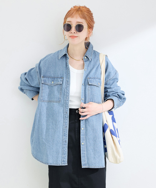 B.C STOCK(ベーセーストック)の「《追加5》ウォッシャブル / デニムワーカーシャツ(シャツ/ブラウス・レディース・ブルー・FREE)」の2枚目の写真