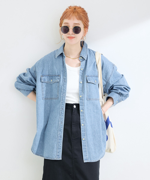 B.C STOCK(ベーセーストック)の「《追加5》ウォッシャブル / デニムワーカーシャツ(シャツ/ブラウス・レディース・ブルー・FREE)」の3枚目の写真