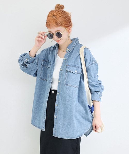 B.C STOCK(ベーセーストック)の「《追加5》ウォッシャブル / デニムワーカーシャツ(シャツ/ブラウス・レディース・ブルー・FREE)」の4枚目の写真