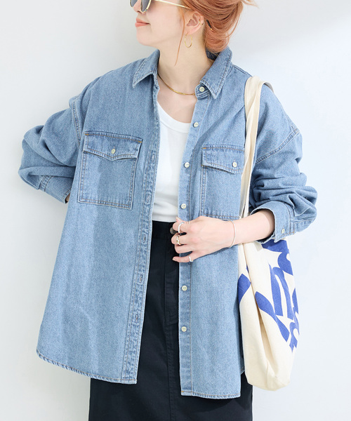 B.C STOCK(ベーセーストック)の「《追加5》ウォッシャブル / デニムワーカーシャツ(シャツ/ブラウス・レディース・ブルー・FREE)」の8枚目の写真