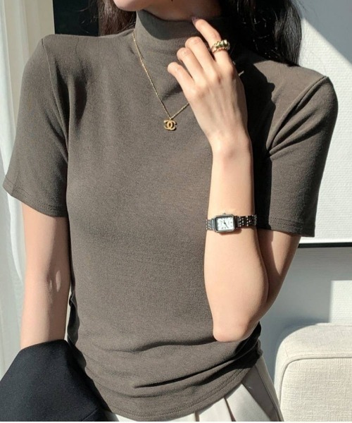 maison de LATIR（メゾンドラティール）の「上品な華やかさ纏う半袖ハイネックトップス（Tシャツ/カットソー・レディース・ホワイト/ブラウン/ブラック/カーキ・FREE）」の15枚目の写真
