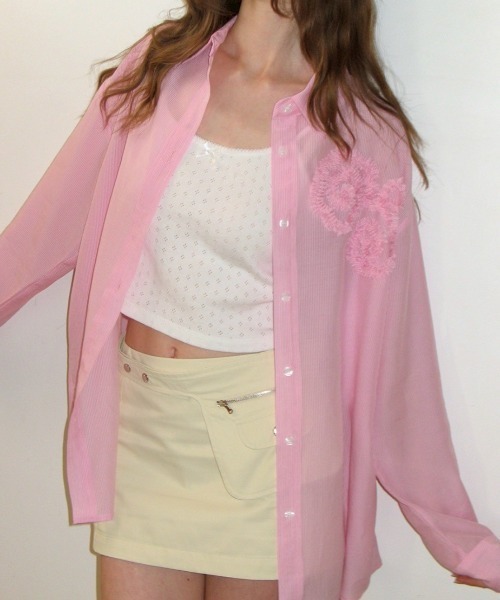 CRANK(クランク)の「【CRANK】FLOWER STRIPED SHEER SHIRT / 【クランク】フラワーストライプボーダーシアー長袖シャツ(シャツ/ブラウス・レディース・ホワイト/ピンク/ブルー・ONE SIZE)」の1枚目の写真