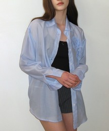 ブラウス シャツ CRANK/クランク FLOWER STRIPED SHEER SHIRT レディース CRANK/クランク FLOWER STRIPED SHEER SHIRT（シャツ／ブラウス