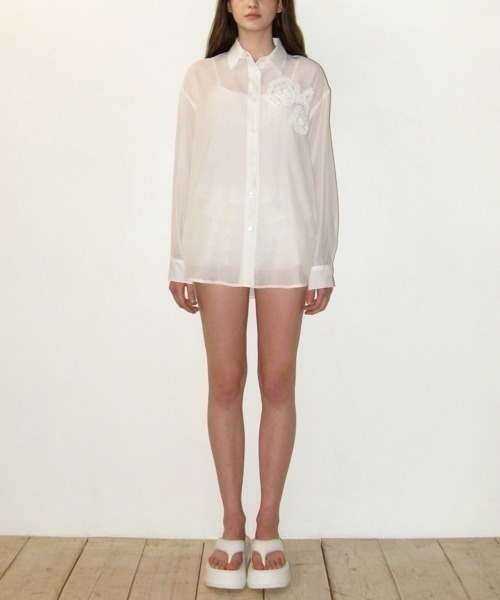 CRANK(クランク)の「【CRANK】FLOWER STRIPED SHEER SHIRT / 【クランク】フラワーストライプボーダーシアー長袖シャツ(シャツ/ブラウス・レディース・ホワイト/ピンク/ブルー・ONE SIZE)」の18枚目の写真