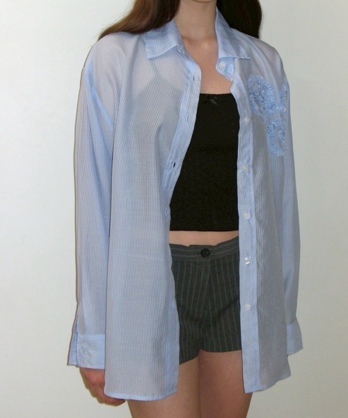 CRANK(クランク)の「【CRANK】FLOWER STRIPED SHEER SHIRT / 【クランク】フラワーストライプボーダーシアー長袖シャツ(シャツ/ブラウス・レディース・ホワイト/ピンク/ブルー・ONE SIZE)」の14枚目の写真
