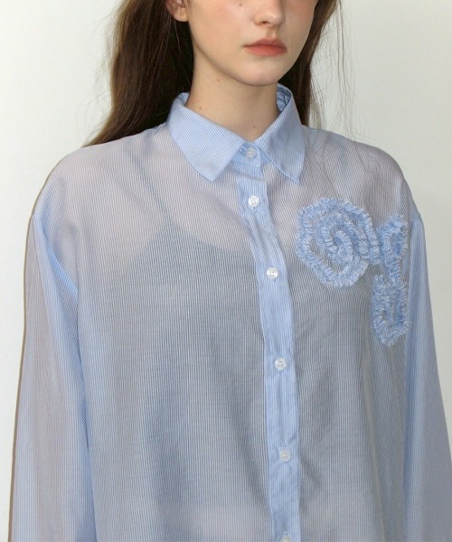CRANK(クランク)の「【CRANK】FLOWER STRIPED SHEER SHIRT / 【クランク】フラワーストライプボーダーシアー長袖シャツ(シャツ/ブラウス・レディース・ホワイト/ピンク/ブルー・ONE SIZE)」の11枚目の写真