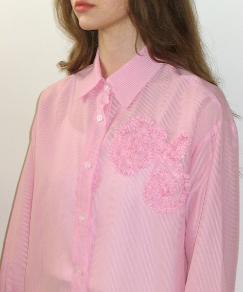 CRANK(クランク)の「【CRANK】FLOWER STRIPED SHEER SHIRT / 【クランク】フラワーストライプボーダーシアー長袖シャツ(シャツ/ブラウス・レディース・ホワイト/ピンク/ブルー・ONE SIZE)」の6枚目の写真