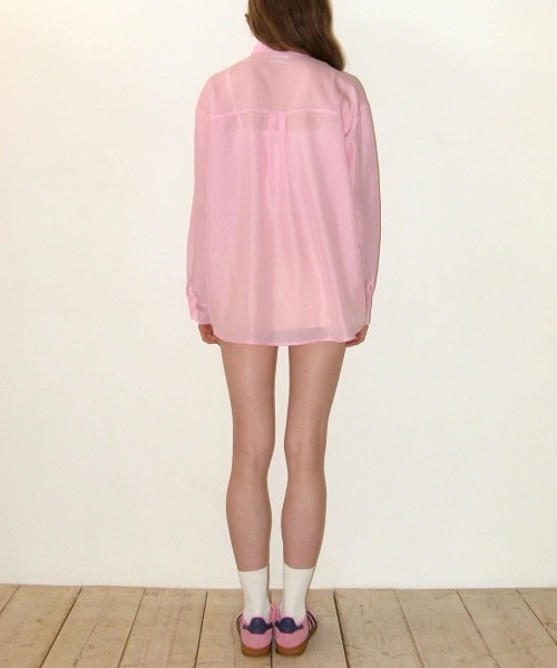 CRANK(クランク)の「【CRANK】FLOWER STRIPED SHEER SHIRT / 【クランク】フラワーストライプボーダーシアー長袖シャツ(シャツ/ブラウス・レディース・ホワイト/ピンク/ブルー・ONE SIZE)」の4枚目の写真
