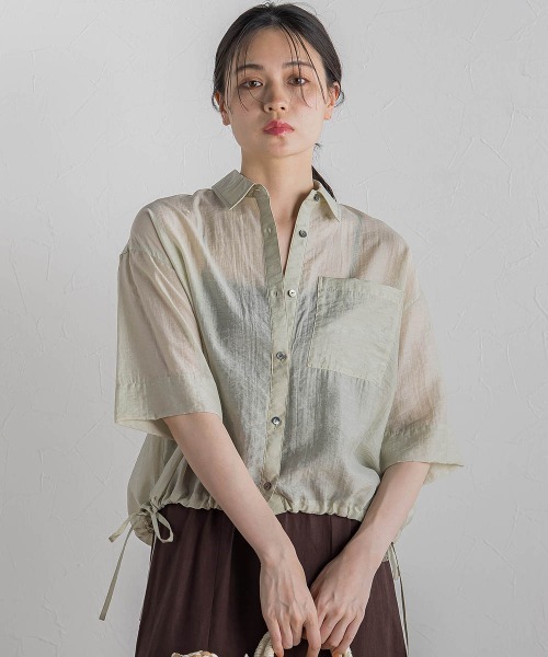 Droite lautreamont(ドロワットロートレアモン)の「シアーシャツ≪手洗い可能≫(シャツ/ブラウス・レディース・イエロー/グリーン/ピンク・M)」の2枚目の写真