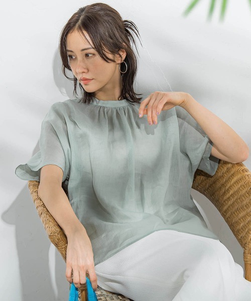 LAUTREAMONT(ロートレアモン)の「【WEB限定】ラミーギャザーブラウス≪洗濯機で洗える≫(シャツ/ブラウス・レディース・ホワイト/ピンク/グリーン/ブラック/ブルー・9号)」の3枚目の写真