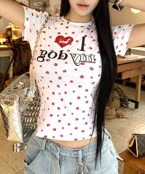 SHEPP(シープ)の「I LOVE MY DOG T -shirt アイラブマイドッグTシャツ(Tシャツ/カットソー・レディース・グレー/レッド・M)」の2枚目の写真