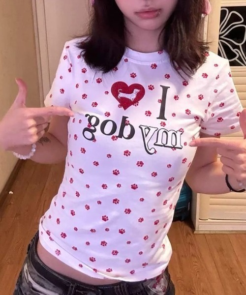 SHEPP(シープ)の「I LOVE MY DOG T -shirt アイラブマイドッグTシャツ(Tシャツ/カットソー・レディース・グレー/レッド・M)」の18枚目の写真
