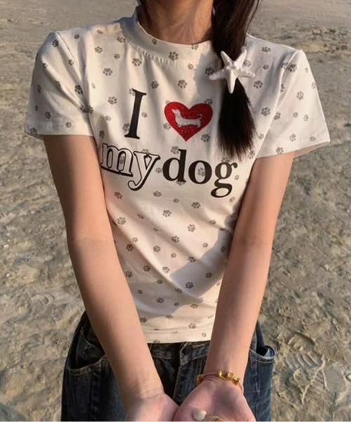 SHEPP(シープ)の「I LOVE MY DOG T -shirt アイラブマイドッグTシャツ(Tシャツ/カットソー・レディース・グレー/レッド・M)」の5枚目の写真