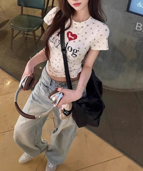 SHEPP(シープ)の「I LOVE MY DOG T -shirt アイラブマイドッグTシャツ(Tシャツ/カットソー・レディース・グレー/レッド・M)」の8枚目の写真