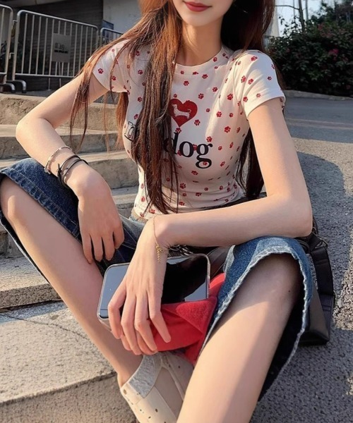 SHEPP(シープ)の「I LOVE MY DOG T -shirt アイラブマイドッグTシャツ(Tシャツ/カットソー・レディース・グレー/レッド・M)」の11枚目の写真