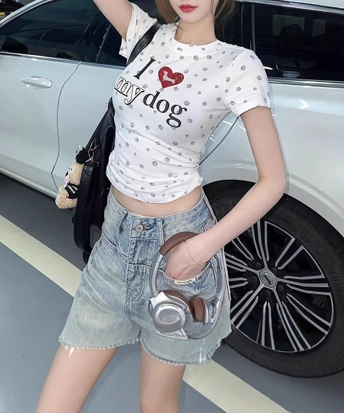 SHEPP(シープ)の「I LOVE MY DOG T -shirt アイラブマイドッグTシャツ(Tシャツ/カットソー・レディース・グレー/レッド・M)」の6枚目の写真