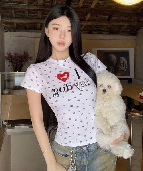 SHEPP(シープ)の「I LOVE MY DOG T -shirt アイラブマイドッグTシャツ(Tシャツ/カットソー・レディース・グレー/レッド・M)」の7枚目の写真