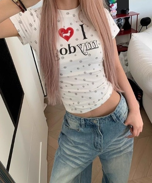SHEPP(シープ)の「I LOVE MY DOG T -shirt アイラブマイドッグTシャツ(Tシャツ/カットソー・レディース・グレー/レッド・M)」の3枚目の写真