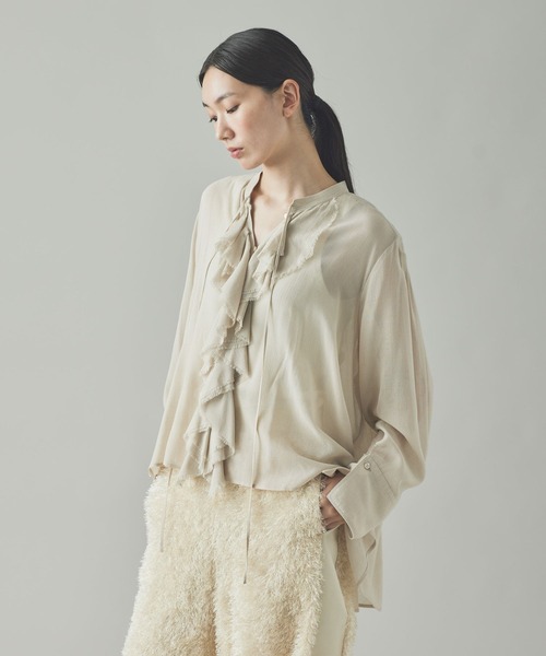 Curensology(カレンソロジー)/ウールミックスボイルフリルブラウス