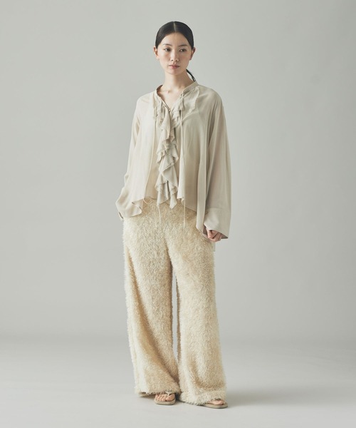 Curensology(カレンソロジー)の「Curensology(カレンソロジー)/ウールミックスボイルフリルブラウス(シャツ/ブラウス・レディース・ネイビー/オフホワイト/グレー・FREE)」の8枚目の写真