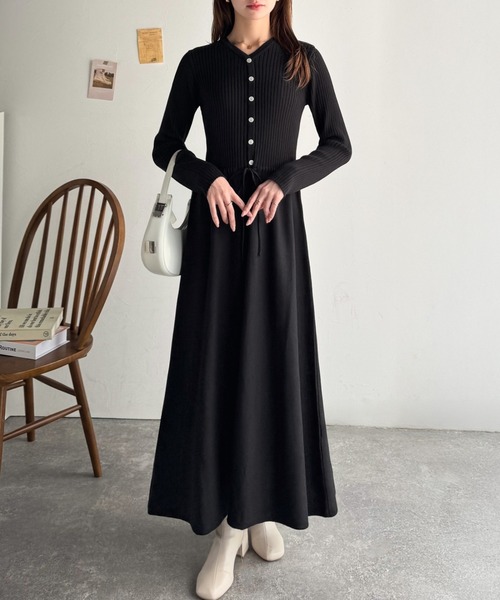 セール】一枚で上品なラク可愛いが完成！ウエストリボンニット