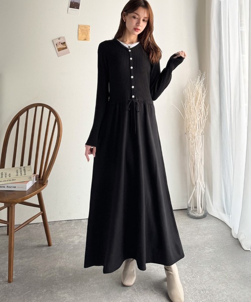 classicalelf(クラシカルエルフ)の「一枚で上品なラク可愛いが完成!ウエストリボンニットワンピース(ロング丈)(ワンピース・レディース・ブラック/ブラウン・MEDIUM/LARGE/X-LARGE/SMALL)」の3枚目の写真